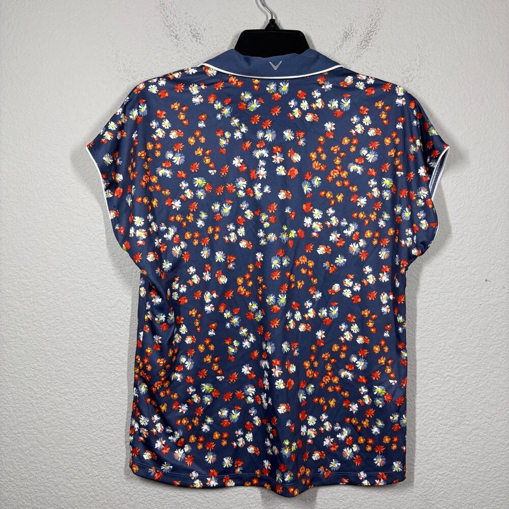 Callaway Medium Opti Dri Golf Polo Shirt Blue Floral Daisy Popover Collared - Picture 2 of 7
